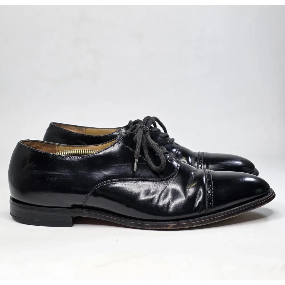 Johnston & Murphy Men's 10.5 N Black Leather Cap-toe Oxford Dress Shoes